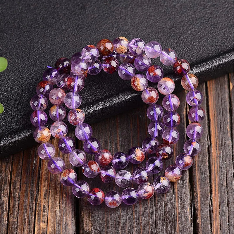 Natural Purple Rutilated Quartz Bracelet - Luck Crystal Beads