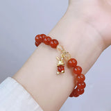 8mm Natural Rabbit/Bear/Animal Red Agate Citrine Beaded Strand Bracelets