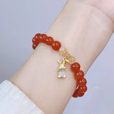 8mm Natural Rabbit/Bear/Animal Red Agate Citrine Beaded Strand Bracelets