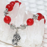 Natural Red Chalcedony Jades Stone Bracelet with Tibet Silver Pendant