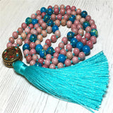 8mm Rhodochrosite 108 Beads Tassel Necklace Chakra Buddhism