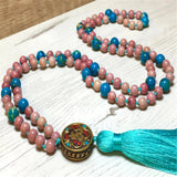 8mm Rhodochrosite 108 Beads Tassel Necklace Chakra Buddhism
