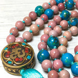 8mm Rhodochrosite 108 Beads Tassel Necklace Chakra Buddhism