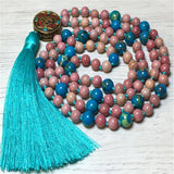8mm Rhodochrosite 108 Beads Tassel Necklace Chakra Buddhism