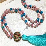 8mm Rhodochrosite 108 Beads Tassel Necklace Chakra Buddhism