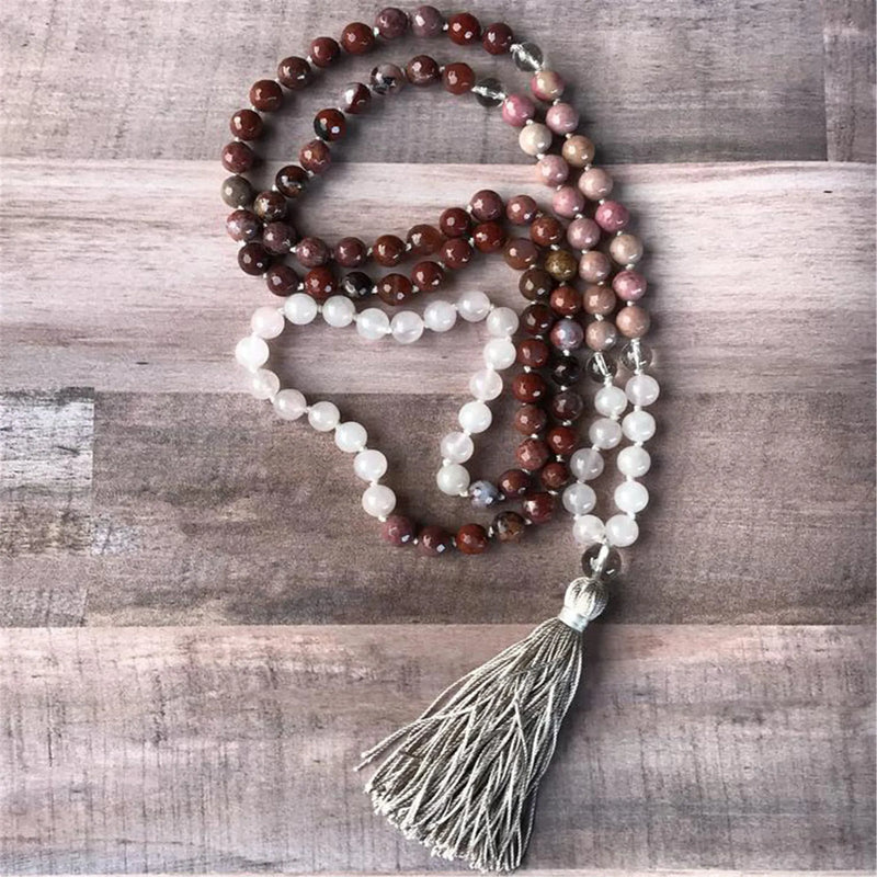 8mm Rhodochrosite 108 Beads Tassel Necklace Reiki Wristband