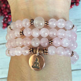 8mm Rose Quartz 108 Beads Pendant Bracelet Wrist Healing Yoga Wristband