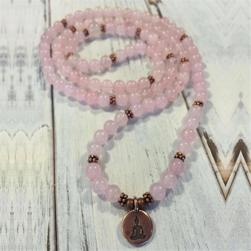 8mm Rose Quartz 108 Beads Pendant Bracelet Wrist Healing Yoga Wristband