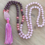 8mm Natural Rose Quartz 108 Beads Tassel Knotted Necklace