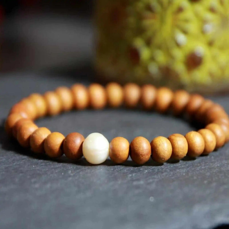 Sandalwood Freshwater Pearl Bracelet All Saints' 7 Chakras Calming Yoga Relief