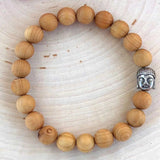 8mm Sandalwood Bead Bracelet with Silver Buddha Head