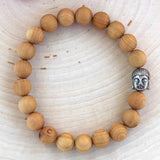 8mm Sandalwood Bead Bracelet with Silver Buddha Head