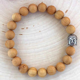 8mm Sandalwood Bead Bracelet with Silver Buddha Head