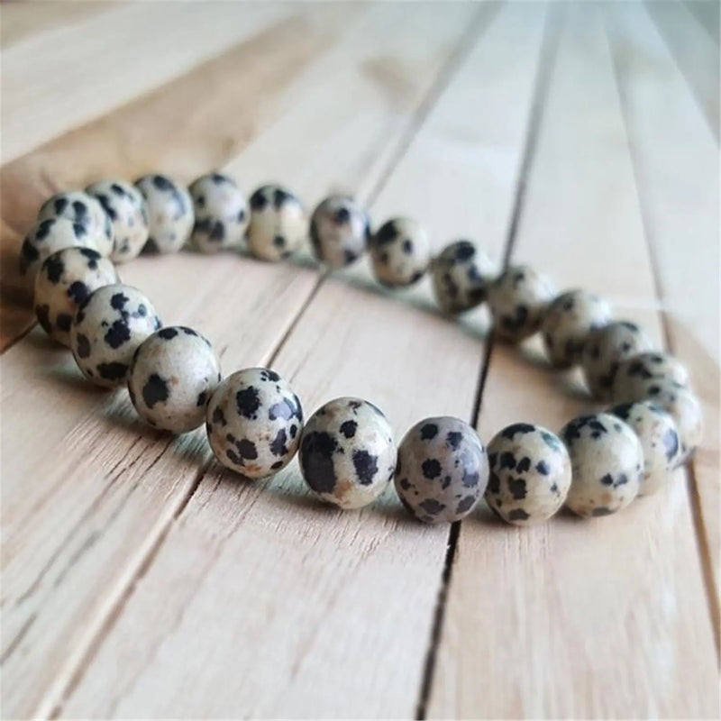 7.5in Spotted Stone Beads Bracelet Chakra Cuff Lucky Gemstone
