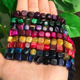 8mm Multicolor Tiger Eye Cube Spacer Beads 15''