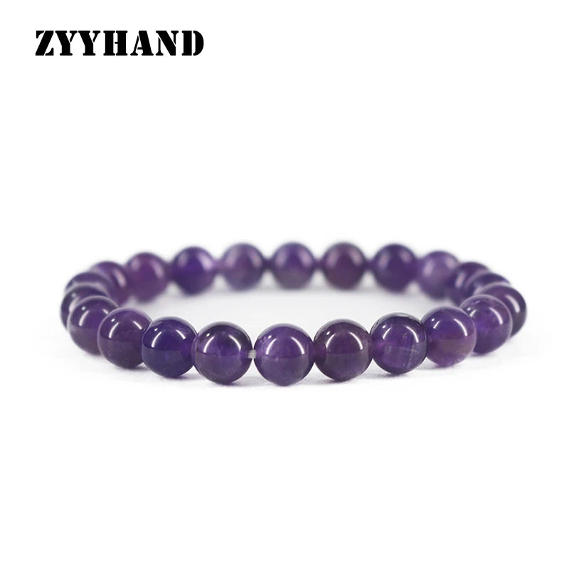 8mm Natural Stone Amethyst Beads Bracelet Purple Fine Jewellery