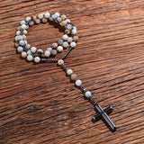 8mm Hematite Cross Pendant Necklace for Men Women