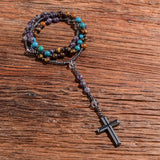 8mm Hematite Cross Pendant Necklace for Men Women