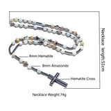 8mm Hematite Cross Pendant Necklace for Men Women
