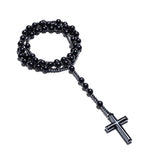 8mm Hematite Cross Pendant Necklace for Men Women