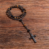 8mm Hematite Cross Pendant Necklace for Men Women