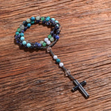 8mm Hematite Cross Pendant Necklace for Men Women