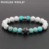 8mm Natural Stone Beaded Bracelets with Stainless Steel Charms