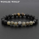 8mm Natural Stone Beaded Bracelets with Stainless Steel Charms