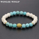 8mm Natural Stone Beaded Bracelets with Stainless Steel Charms