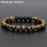 8mm Natural Stone Beaded Bracelets with Stainless Steel Charms