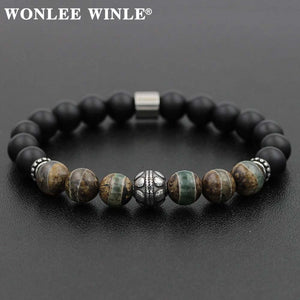 8mm Natural Stone Beaded Bracelets with Stainless Steel Charms