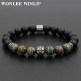 8mm Natural Stone Beaded Bracelets with Stainless Steel Charms