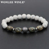 8mm Natural Stone Beaded Bracelets with Stainless Steel Charms