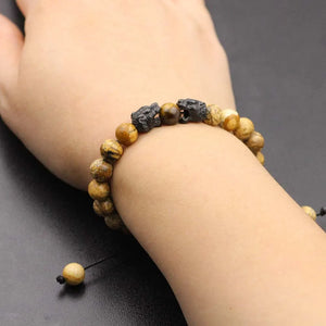 8mm Stone Bead Bracelet Stainless Steel Leopards