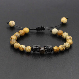 8mm Stone Bead Bracelet Stainless Steel Leopards