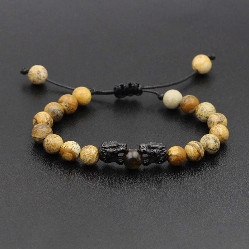 8mm Stone Bead Bracelet Stainless Steel Leopards