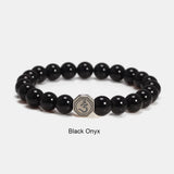 8mm Natural Stone Beads Bracelet with 925 Silver Charm