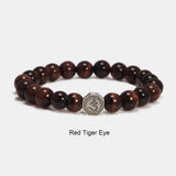 8mm Natural Stone Beads Bracelet with 925 Silver Charm