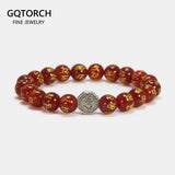 8mm Natural Stone Beads Bracelet with 925 Silver Charm
