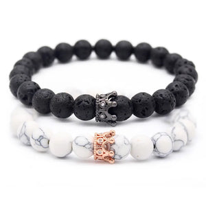8mm Natural Stone King Queen Couple Bracelet