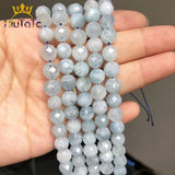 8mm Faceted Aquamarines Natural Stone Beads