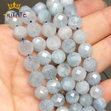 8mm Faceted Aquamarines Natural Stone Beads