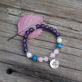 8mm Natural Stone Beads Prayer Bracelet, Dark Amethyst, Rose Quartz