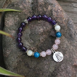 8mm Natural Stone Beads Prayer Bracelet, Dark Amethyst, Rose Quartz
