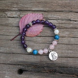 8mm Natural Stone Beads Prayer Bracelet, Dark Amethyst, Rose Quartz