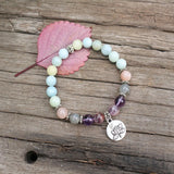 8mm Natural Stone Beads Prayer Bracelet, Dream Aquamarine, Labradorite
