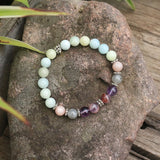 8mm Natural Stone Beads Prayer Bracelet, Dream Aquamarine, Labradorite