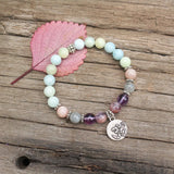 8mm Natural Stone Beads Prayer Bracelet, Dream Aquamarine, Labradorite