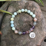 8mm Natural Stone Beads Prayer Bracelet, Dream Aquamarine, Labradorite
