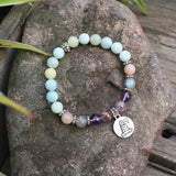 8mm Natural Stone Beads Prayer Bracelet, Dream Aquamarine, Labradorite